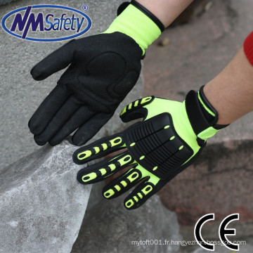 NMSAFETY 13 g jaune-jaune à haute visibilité en nylon nitrile glovs avec des gants de travail anti-impact Gants mécaniques tpr